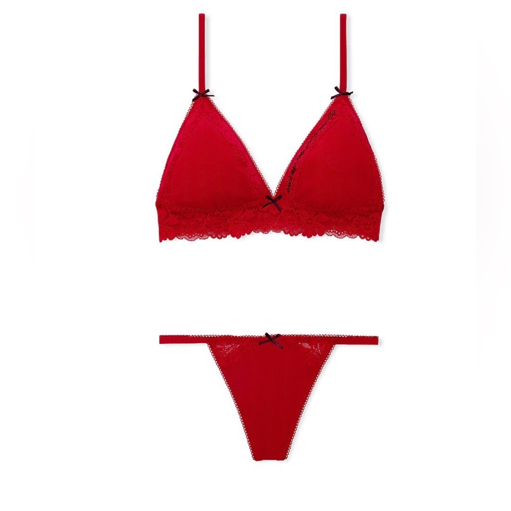PINK Victoria’s Secret Red Lace Bralette and Panty Set